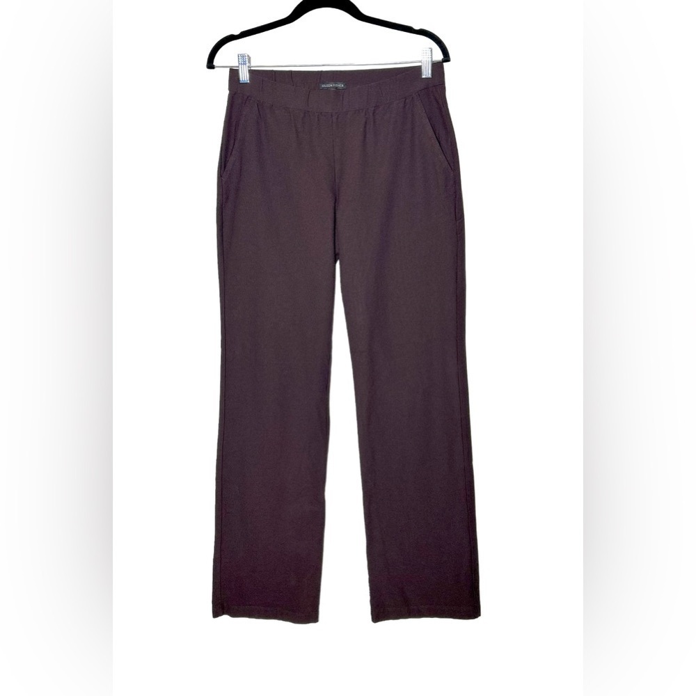 Eileen Fisher Brown Washable Stretch Crepe Straight Work Pant with Pockets, SP